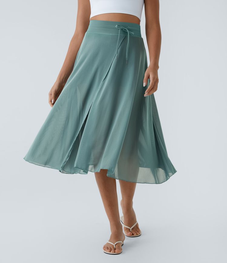 ColaGonna™ - Gonna midi e pantaloncini 2 in 1 in tulle con vita alta, coulisse, rete a contrasto e tasche laterali