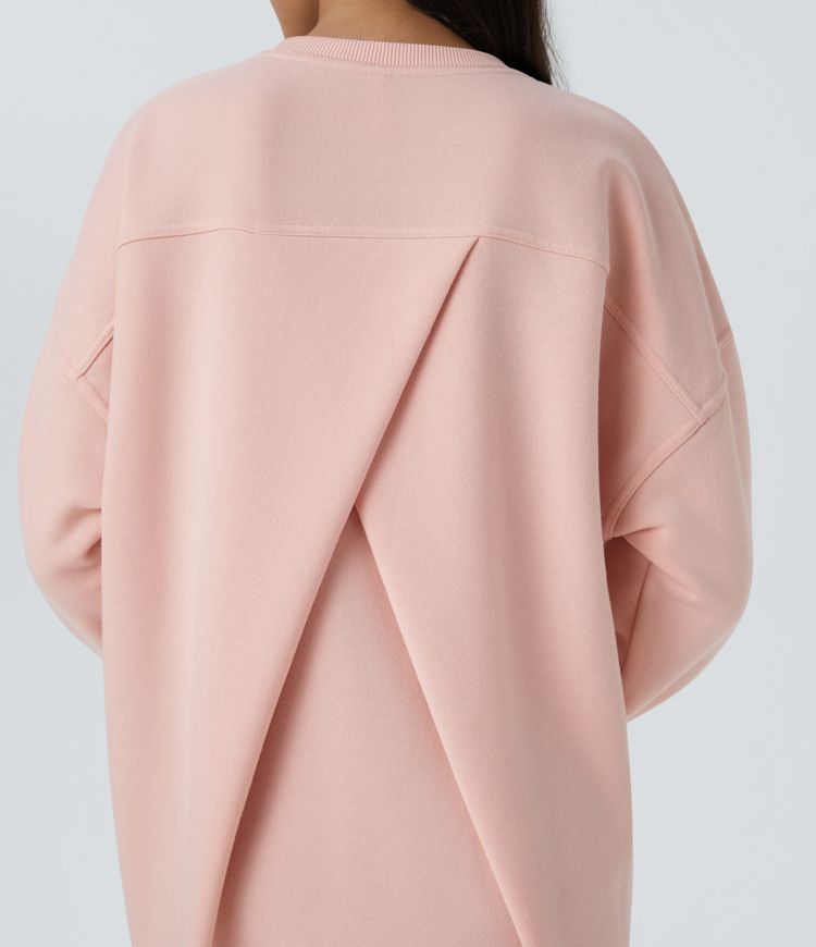 Felpa oversize casual in pile con scollo rotondo