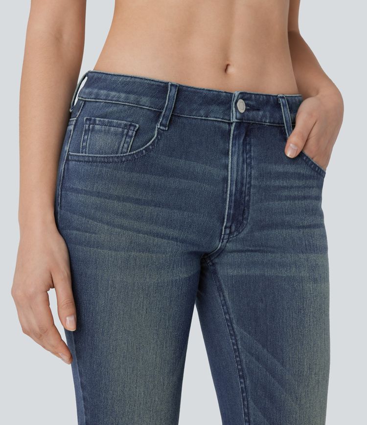 ColaFlex™ Denim Low - Jeans svasati casual e sbiaditi in denim, elasticizzato con vita bassa e tasche multiple.