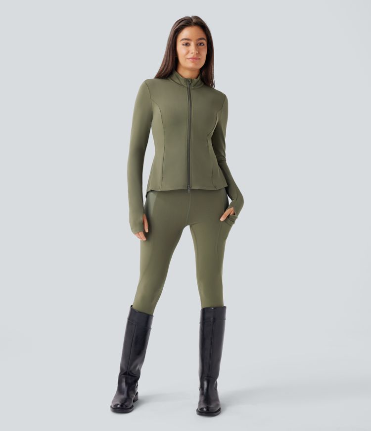 ColaSoft™ -  Giacca slim da equitazione con Collo alto, Maniche con foro per il pollice e Zip plissettata