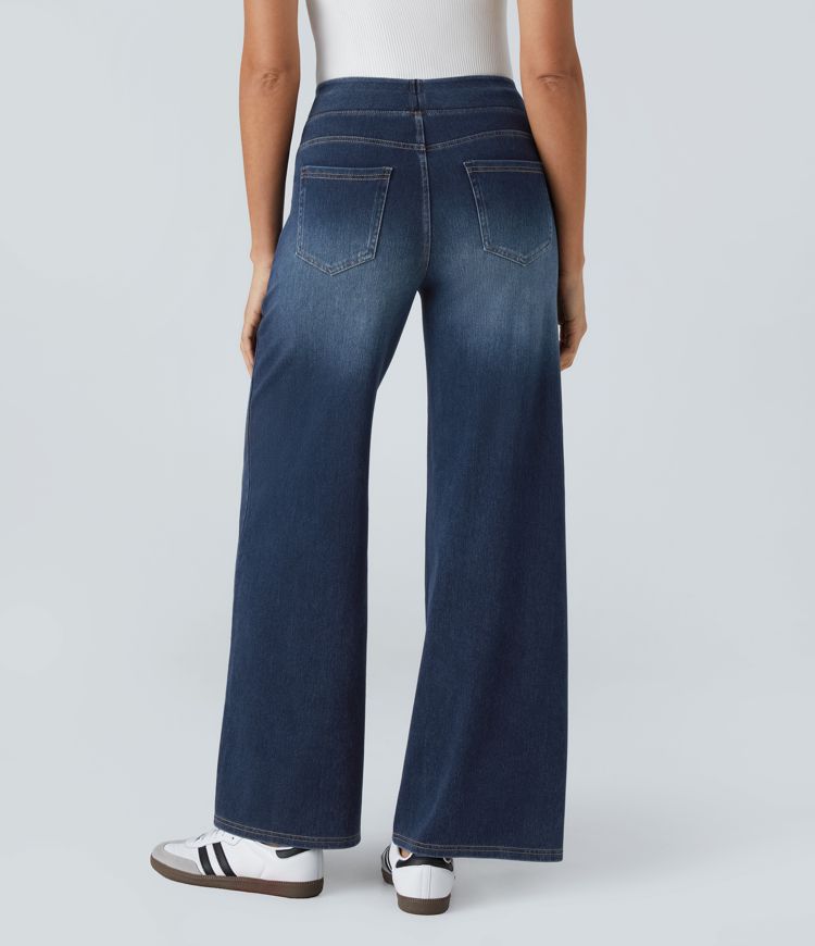 ColaFlex™ Jeans casual con vita alta, tasche multiple e gamba larga