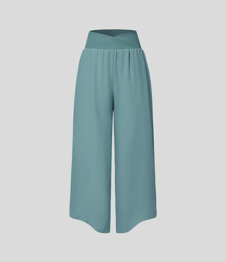 Breezeful™ - Pantaloni incrociati plissettati con vita alta e tasche laterali