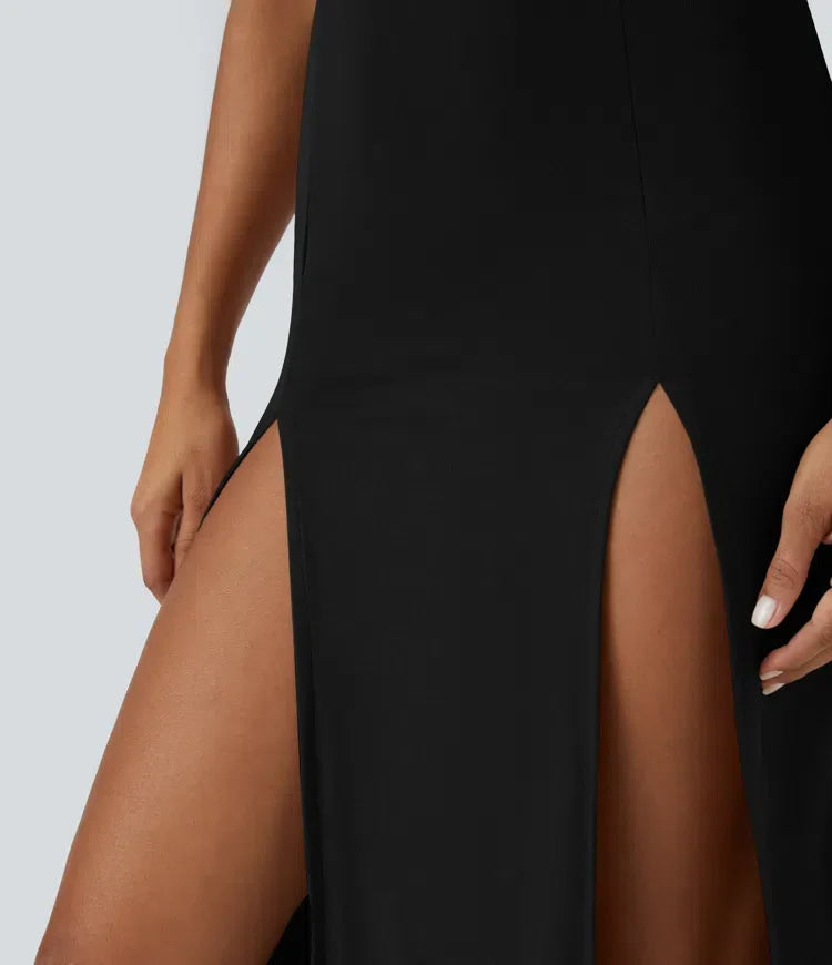 ColaZebra™ - Abito casual midi con Capuccio, Senza maniche e schiena a Zebra