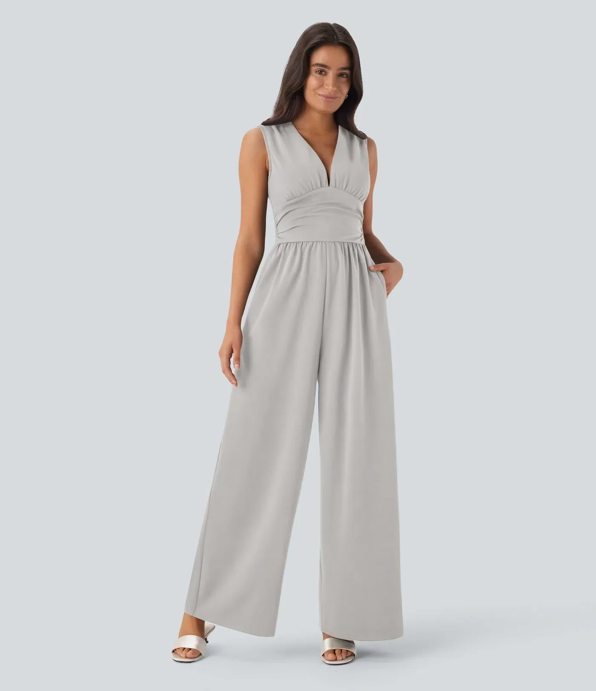 ColaSuit™ - Jumpsuit da festa senza maniche con scollo a V, tasche laterali e zip invisibile - Easy Peezy
